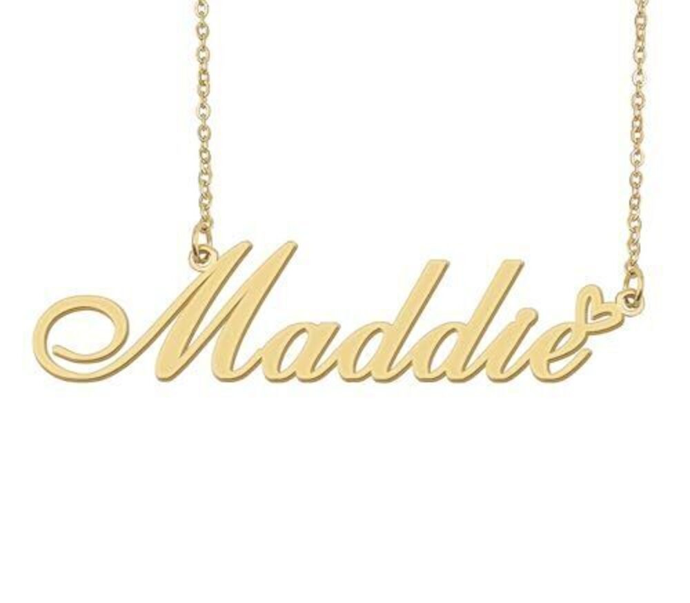 8009 Maddie Name Necklace Heart Charm Pendant 18k Gold Plated Stainless